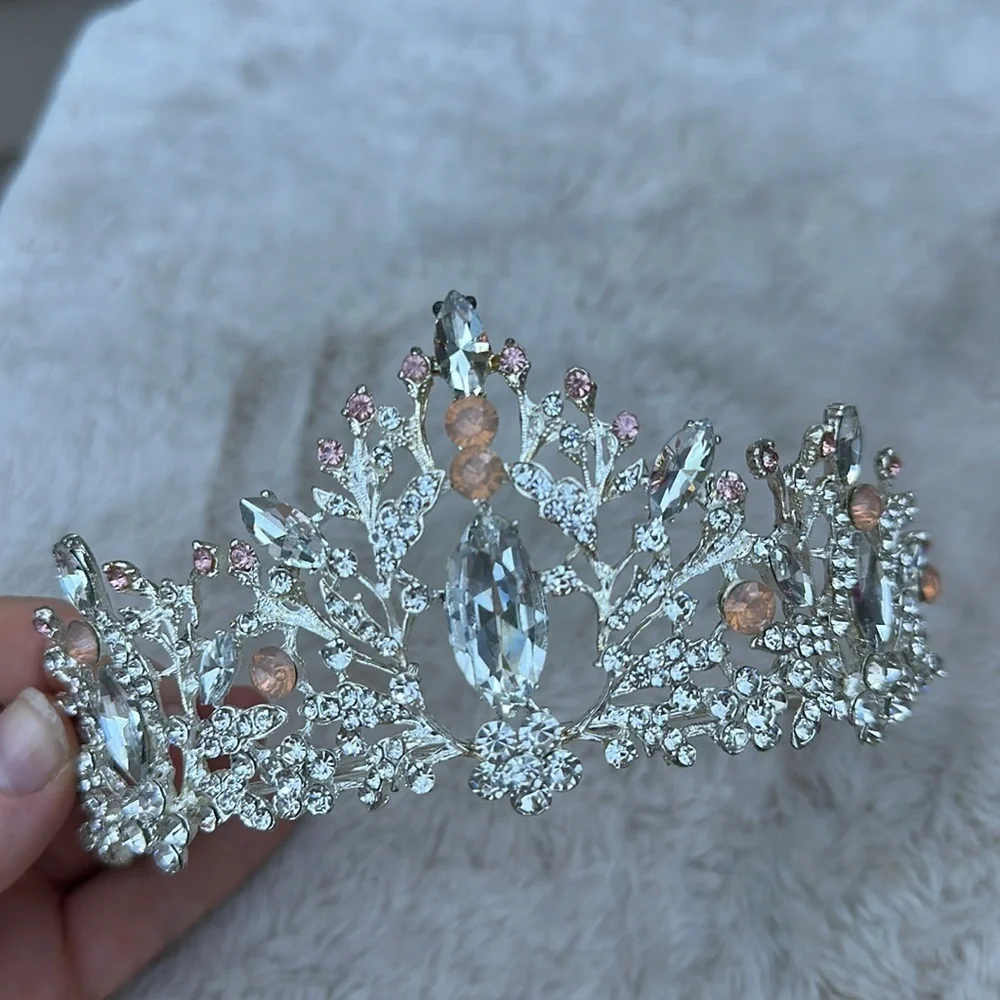 Elegant Silver and Pink Crystal Tiara